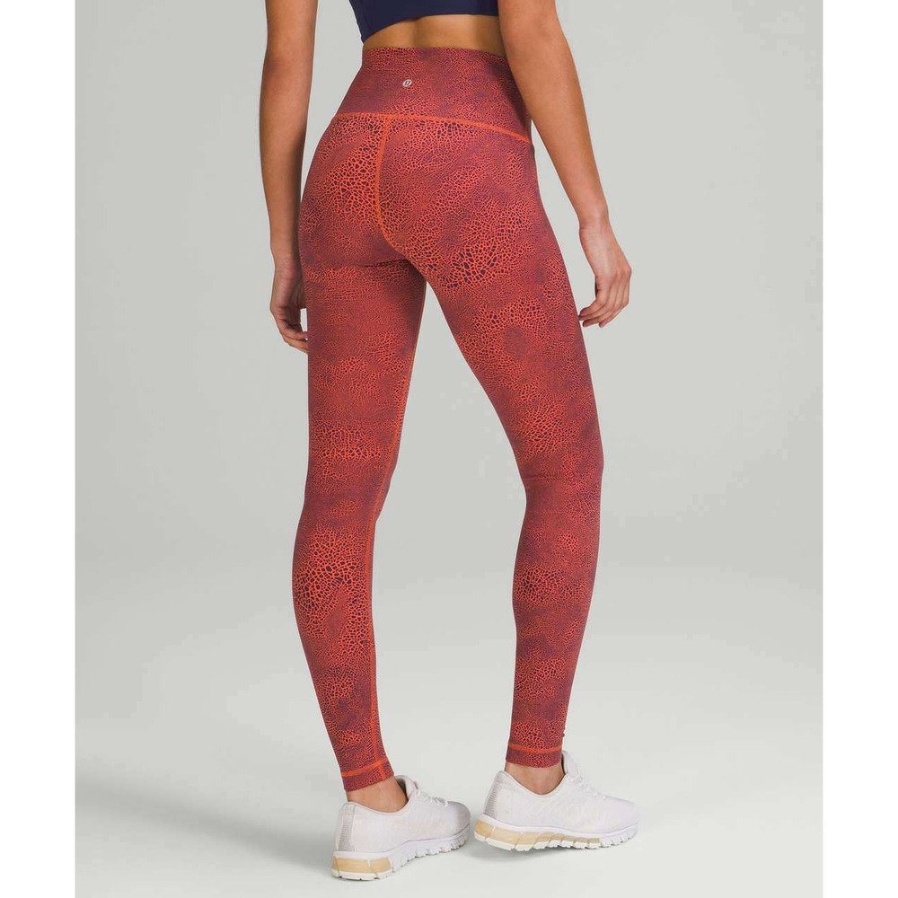 Lululemon Wunder Under Orange Crackle‎ Print Leggings Size 4